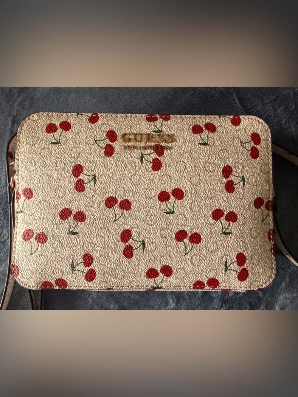 Guess Cherry Print Crossbody - Cream & Red